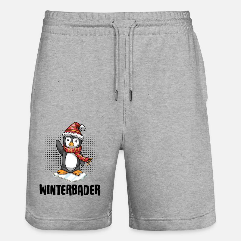 Winterbader Pinguin Eisbader Eisbad - Stanley/Stella Unisex Bio Joggingshorts Trainer - Grau meliert
