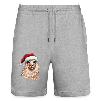 Alpaca Christmas Portrait Llama Xmas - Stanley/Stella Trainer Unisex Organic Jogging Shorts - heather grey - Front - Nik (191cm) & Marisol (170cm)
