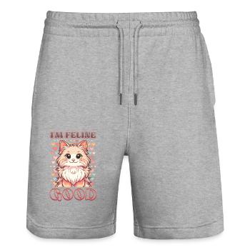 Drôle De Chat Dame, Chat Maman - Short de jogging bio TRAINER Stanley/Stella unisexe - gris chiné - Devant - Nik (191cm) & Marisol (170cm)