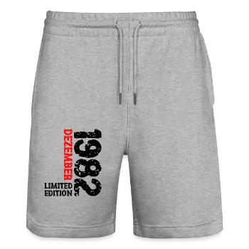 1982 Dezember Limited Edition 41. Geburtstag Deko - Stanley/Stella Unisex Bio Joggingshorts Trainer  - Grau meliert - Vorne - Nik (191cm) & Marisol (170cm)