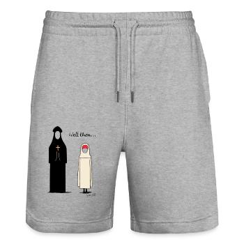 Religieuse et prêtre : Eh bien - Short de jogging bio TRAINER Stanley/Stella unisexe - gris chiné - Devant - Nik (191cm) & Marisol (170cm)