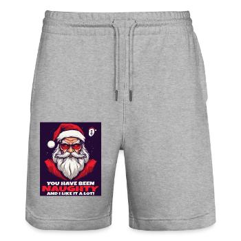 Affiche : Tu as été méchant, et j’aime ça, Père Noël - Short de jogging bio TRAINER Stanley/Stella unisexe - gris chiné - Devant - Nik (191cm) & Marisol (170cm)