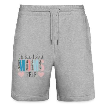 Moms Weekend Oh Sip It's A Moms Trip - Stanley/Stella Unisex Bio Joggingshorts Trainer  - Grau meliert - Vorne - Nik (191cm) & Marisol (170cm)