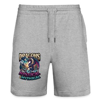 Dragon Lovers Dragons du monde fantastique - Short de jogging bio TRAINER Stanley/Stella unisexe - gris chiné - Devant - Nik (191cm) & Marisol (170cm)