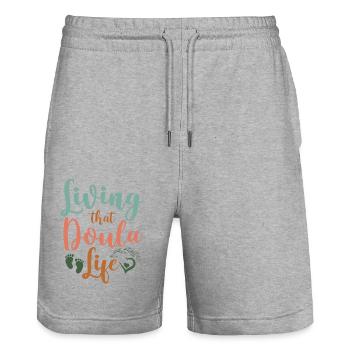 Doula accoucheuse vivant cela - Short de jogging bio TRAINER Stanley/Stella unisexe - gris chiné - Devant - Nik (191cm) & Marisol (170cm)