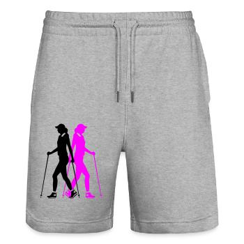 Nordic Walking Frau Silhouette - Stanley/Stella Unisex Bio Joggingshorts Trainer  - Grau meliert - Vorne - Nik (191cm) & Marisol (170cm)