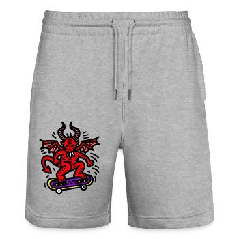 Devil Skateboard - Stanley/Stella Trainer Unisex Organic Jogging Shorts - heather grey - Front - Nik (191cm) & Marisol (170cm)