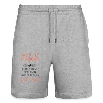 Infirmière sage-femme accoucheuse Sage-femme - Short de jogging bio TRAINER Stanley/Stella unisexe - gris chiné - Devant - Nik (191cm) & Marisol (170cm)