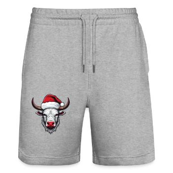 Bull Head Christmas Portrait - Stanley/Stella Trainer Unisex Organic Jogging Shorts - heather grey - Front - Nik (191cm) & Marisol (170cm)
