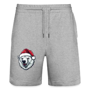 Tête d’ours polaire Portrait de Noël ours polaire - Short de jogging bio TRAINER Stanley/Stella unisexe - gris chiné - Devant - Nik (191cm) & Marisol (170cm)