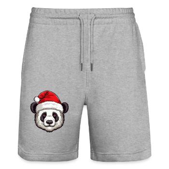 Portrait de Noël tête de panda - Short de jogging bio TRAINER Stanley/Stella unisexe - gris chiné - Devant - Nik (191cm) & Marisol (170cm)