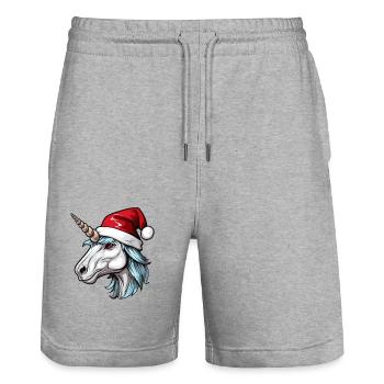 Unicorn Head Christmas Portrait - Stanley/Stella Trainer Unisex Organic Jogging Shorts - heather grey - Front - Nik (191cm) & Marisol (170cm)