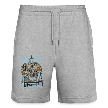 Germans of New York, Germany, America, USA - Stanley/Stella Trainer Unisex Organic Jogging Shorts - heather grey - Front - Nik (191cm) & Marisol (170cm)