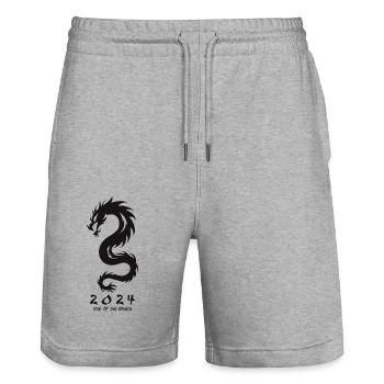 2024 Jahr des Drachen Silvester Geschenkidee - Stanley/Stella Unisex Bio Joggingshorts Trainer  - Grau meliert - Vorne - Nik (191cm) & Marisol (170cm)