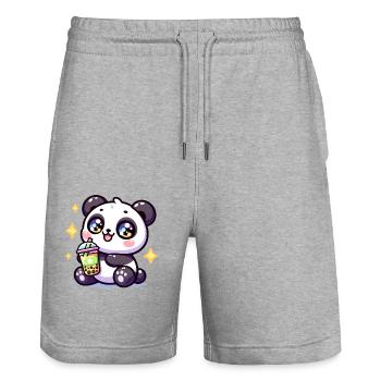 Panda Bubble Tea Boba Kawaii - Stanley/Stella Trainer Unisex Organic Jogging Shorts - heather grey - Front - Nik (191cm) & Marisol (170cm)