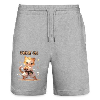 Lustige Karate Katze MMA Kawaii Kampfsport - Stanley/Stella Unisex Bio Joggingshorts Trainer  - Grau meliert - Vorne - Nik (191cm) & Marisol (170cm)