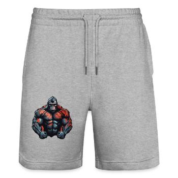 Gorilla Beast Bodybuilding Muskeln Gym - Stanley/Stella Unisex Bio Joggingshorts Trainer  - Grau meliert - Vorne - Nik (191cm) & Marisol (170cm)