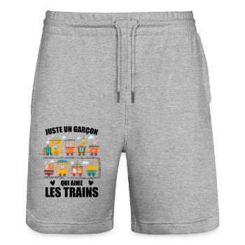 Juste Un Garçon Qui Aime Les Trains - Short de jogging bio TRAINER Stanley/Stella unisexe - gris chiné - Devant - Nik (191cm) & Marisol (170cm)