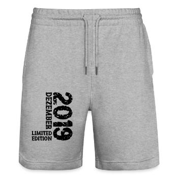 2019 December Limited Edition 4th Birthday Decoration - Stanley/Stella Trainer Unisex Organic Jogging Shorts - heather grey - Front - Nik (191cm) & Marisol (170cm)