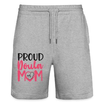 Doula accoucheuse maman fière doula - Short de jogging bio TRAINER Stanley/Stella unisexe - gris chiné - Devant - Nik (191cm) & Marisol (170cm)