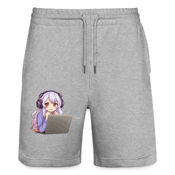 Kawaii Girl Anime and Gaming Anime Lover - Stanley/Stella Trainer Unisex Organic Jogging Shorts - heather grey - Front - Nik (191cm) & Marisol (170cm)