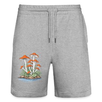 Mushroom Picker Vintage Forest and Nature Design - Stanley/Stella Trainer Unisex Organic Jogging Shorts - heather grey - Front - Nik (191cm) & Marisol (170cm)