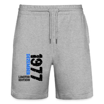 1977 Dezember Limited Edition 46. Geburtstag Deko - Stanley/Stella Unisex Bio Joggingshorts Trainer  - Grau meliert - Vorne - Nik (191cm) & Marisol (170cm)
