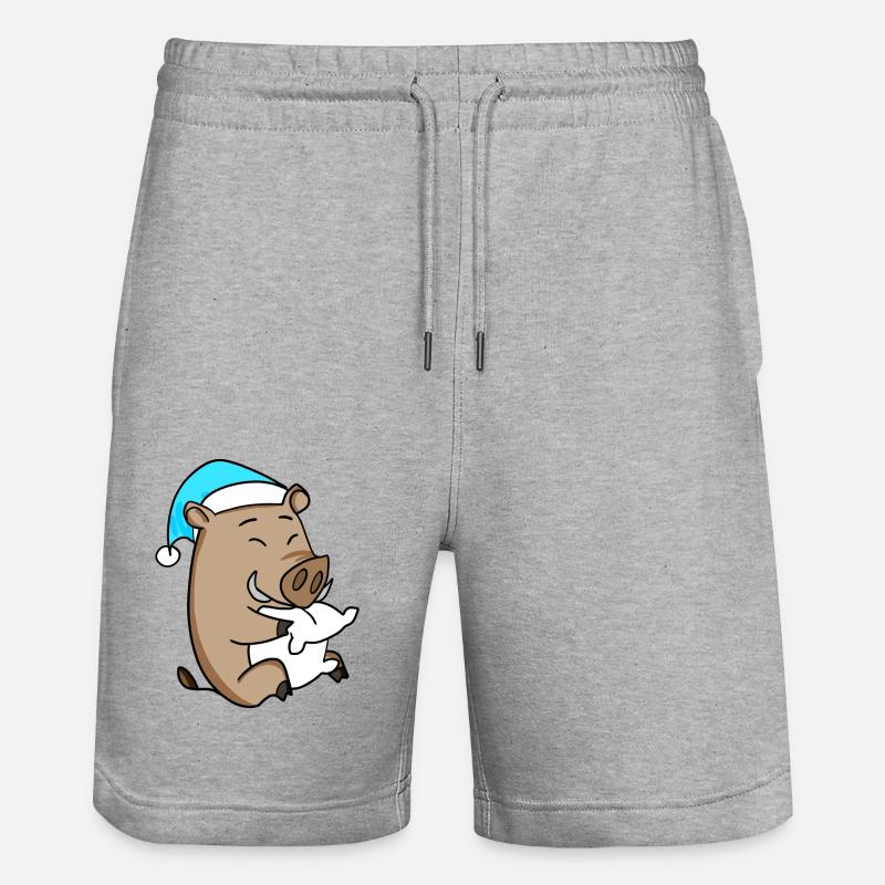 Cinghiale con cuscino e cuffia assonnata - Pantaloncini da jogger ecologici unisex Trainer di Stanley/Stella - grigio melange