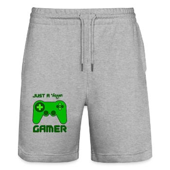 just a vegan gamer, veganuary Tierwohl Tierschutz - Stanley/Stella Unisex Bio Joggingshorts Trainer  - Grau meliert - Vorne - Nik (191cm) & Marisol (170cm)