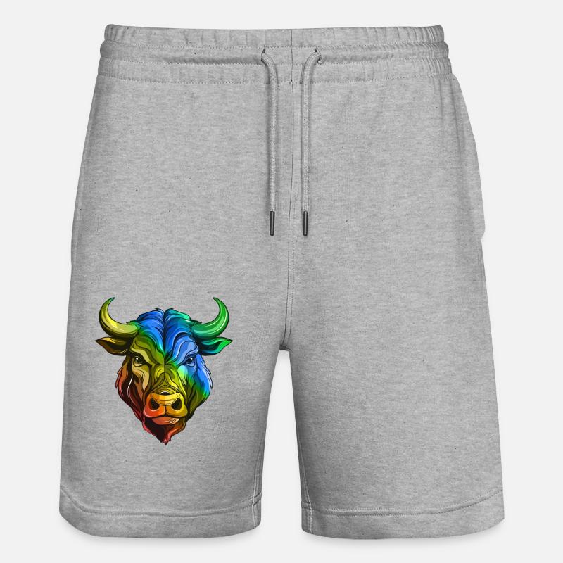 Bulle Kopf Taurus Bunt - Stanley/Stella Unisex Bio Joggingshorts Trainer  - Grau meliert