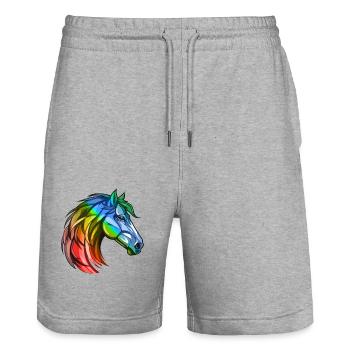 Tête de cheval colorée - Short de jogging bio TRAINER Stanley/Stella unisexe - gris chiné - Devant - Nik (191cm) & Marisol (170cm)