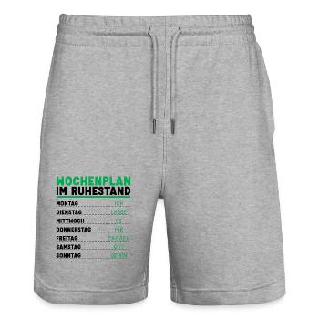 Wochenplan Rentner Ruhestand Personalisierbar Opa - Stanley/Stella Unisex Bio Joggingshorts Trainer  - Grau meliert - Vorne - Nik (191cm) & Marisol (170cm)