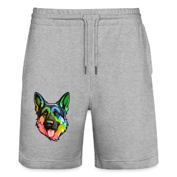 Schäferhund Hund Kopf Bunt - Stanley/Stella Unisex Bio Joggingshorts Trainer  - Grau meliert - Vorne - Nik (191cm) & Marisol (170cm)