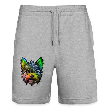 Yorkshire Terrier Hund Kopf Bunt - Stanley/Stella Unisex Bio Joggingshorts Trainer  - Grau meliert - Vorne - Nik (191cm) & Marisol (170cm)