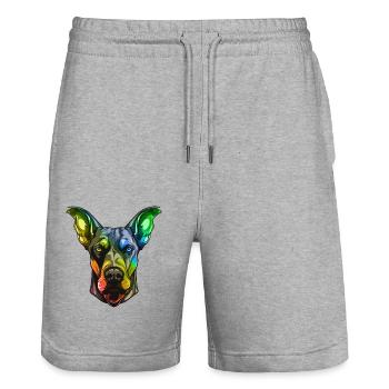 Doberman Hund Kopf Bunt - Stanley/Stella Unisex Bio Joggingshorts Trainer  - Grau meliert - Vorne - Nik (191cm) & Marisol (170cm)
