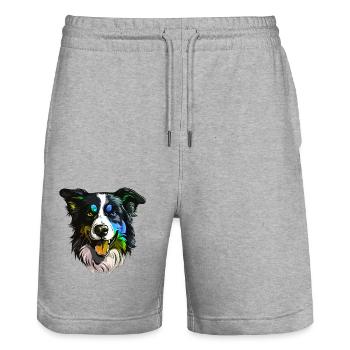 Border Collie Dog Head Colorful - Stanley/Stella Trainer Unisex Organic Jogging Shorts - heather grey - Front - Nik (191cm) & Marisol (170cm)