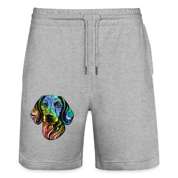 Dachshund Hund Kopf Dackel Bunt - Stanley/Stella Unisex Bio Joggingshorts Trainer  - Grau meliert - Vorne - Nik (191cm) & Marisol (170cm)