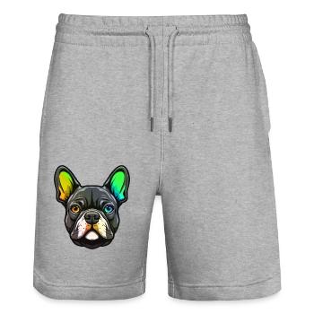 Französische Bulldogge Hund Kopf Bunt - Stanley/Stella Unisex Bio Joggingshorts Trainer  - Grau meliert - Vorne - Nik (191cm) & Marisol (170cm)