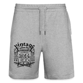 Birthday 2014 January 2014 born in January - Stanley/Stella Trainer Unisex Organic Jogging Shorts - heather grey - Front - Nik (191cm) & Marisol (170cm)