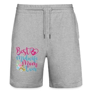 Nurse Midwife Birth Worker Mom - Stanley/Stella Trainer Unisex Organic Jogging Shorts - heather grey - Front - Nik (191cm) & Marisol (170cm)