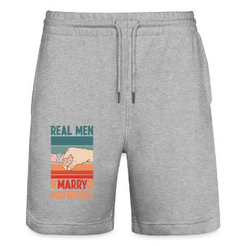 Nurse Midwife Birth Worker - Stanley/Stella Trainer Unisex Organic Jogging Shorts - heather grey - Front - Nik (191cm) & Marisol (170cm)
