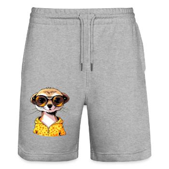 Erdmännchen Mit Sonnenbrille Meerkat - Stanley/Stella Unisex Bio Joggingshorts Trainer  - Grau meliert - Vorne - Nik (191cm) & Marisol (170cm)