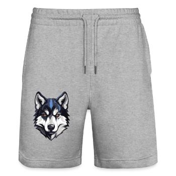Tête de chien Husky - Short de jogging bio TRAINER Stanley/Stella unisexe - gris chiné - Devant - Nik (191cm) & Marisol (170cm)
