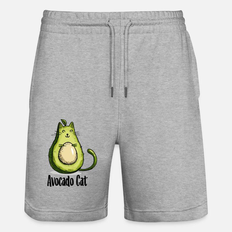 Avocado Cat Katzen Vegetarier Geschenk - Stanley/Stella Unisex Bio Joggingshorts Trainer  - Grau meliert