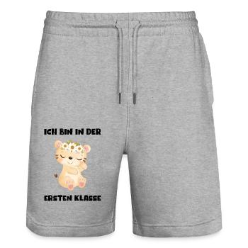 Mädchen Einschulung 2023 Schulbeginn Schulkind - Stanley/Stella Unisex Bio Joggingshorts Trainer  - Grau meliert - Vorne - Nik (191cm) & Marisol (170cm)