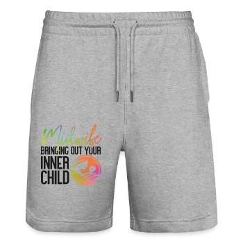 Nurse Midwife Birth Worker Pun - Stanley/Stella Trainer Unisex Organic Jogging Shorts - heather grey - Front - Nik (191cm) & Marisol (170cm)
