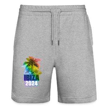 Ibiza 2024 Holiday Palm Trees Colorful - Stanley/Stella Trainer Unisex Organic Jogging Shorts - heather grey - Front - Nik (191cm) & Marisol (170cm)