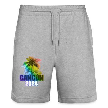 Cancun 2024 Vacances Palmiers Colorés - Short de jogging bio TRAINER Stanley/Stella unisexe - gris chiné - Devant - Nik (191cm) & Marisol (170cm)