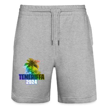 Tenerife 2024 Vacances Palmiers Colorés - Short de jogging bio TRAINER Stanley/Stella unisexe - gris chiné - Devant - Nik (191cm) & Marisol (170cm)