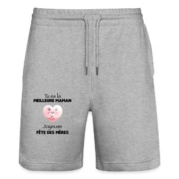 Maman tu es la meilleure - Short de jogging bio TRAINER Stanley/Stella unisexe - gris chiné - Devant - Nik (191cm) & Marisol (170cm)